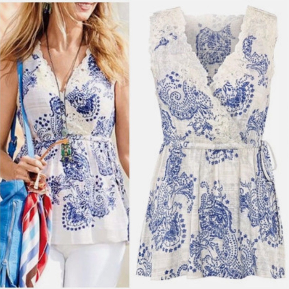 CAbi 5223 Veranda Lace & Paisley Sleeveless Top
